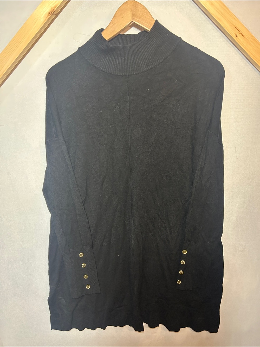 Anne Klein Black Mock-Neck Long Sleeve Sweater with Gold Buttons